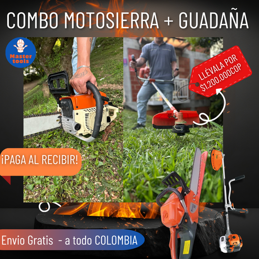 Set Guadaña y Motosierra Profesional con motor 2 tiempos